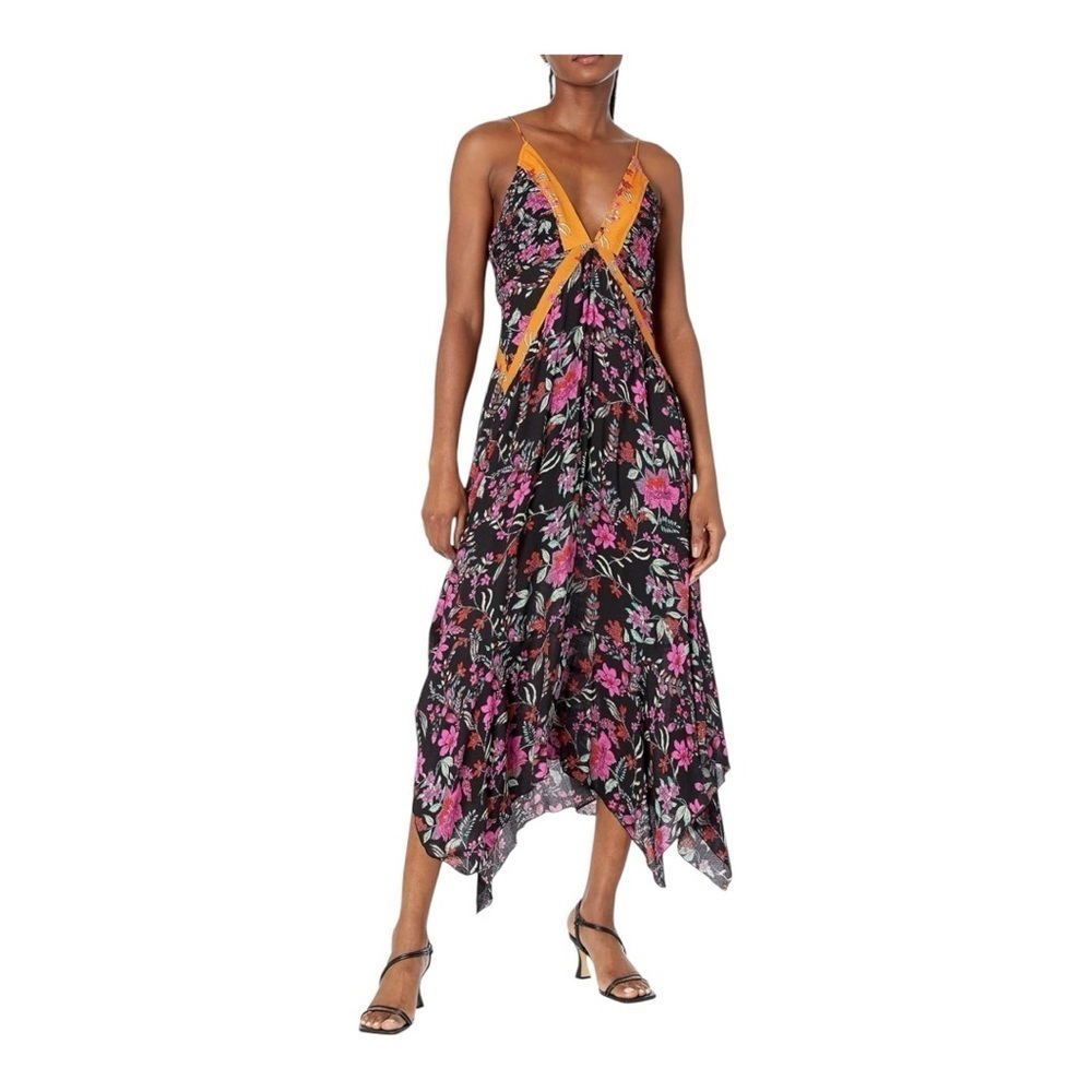 FREE PEOPLE Floral Black and Pink Dress